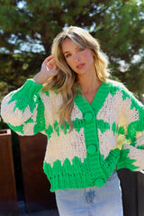 Green Calm Meadow Knit Cardigan - Jaase
