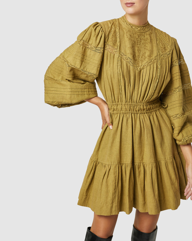 Loom Mini Dress- Olive ~ MOS the label