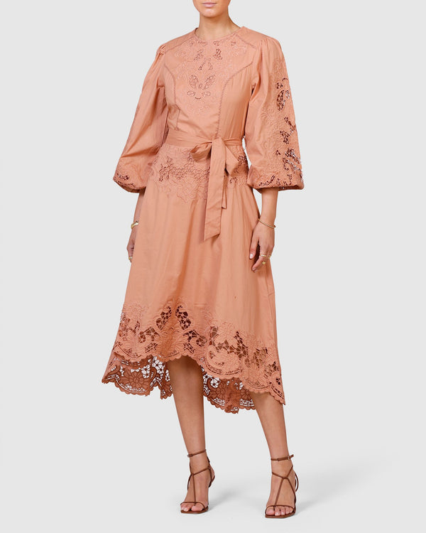 Renaissance Embroidery Midi Dress - French Rose