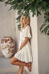 Daya Short Sleeve Dress - Jasmine White Anglaise