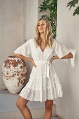 Daya Short Sleeve Dress - Jasmine White Anglaise