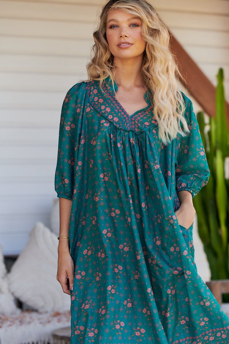 Bohemian Midi Dress - Evergreen