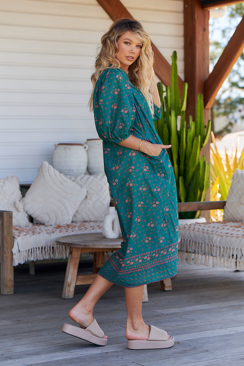 Bohemian Midi Dress - Evergreen