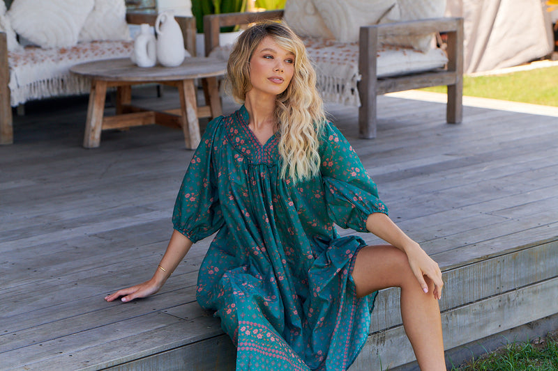 Bohemian Midi Dress - Evergreen