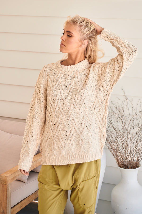 Isla Cable Tunic Jumper - Tea