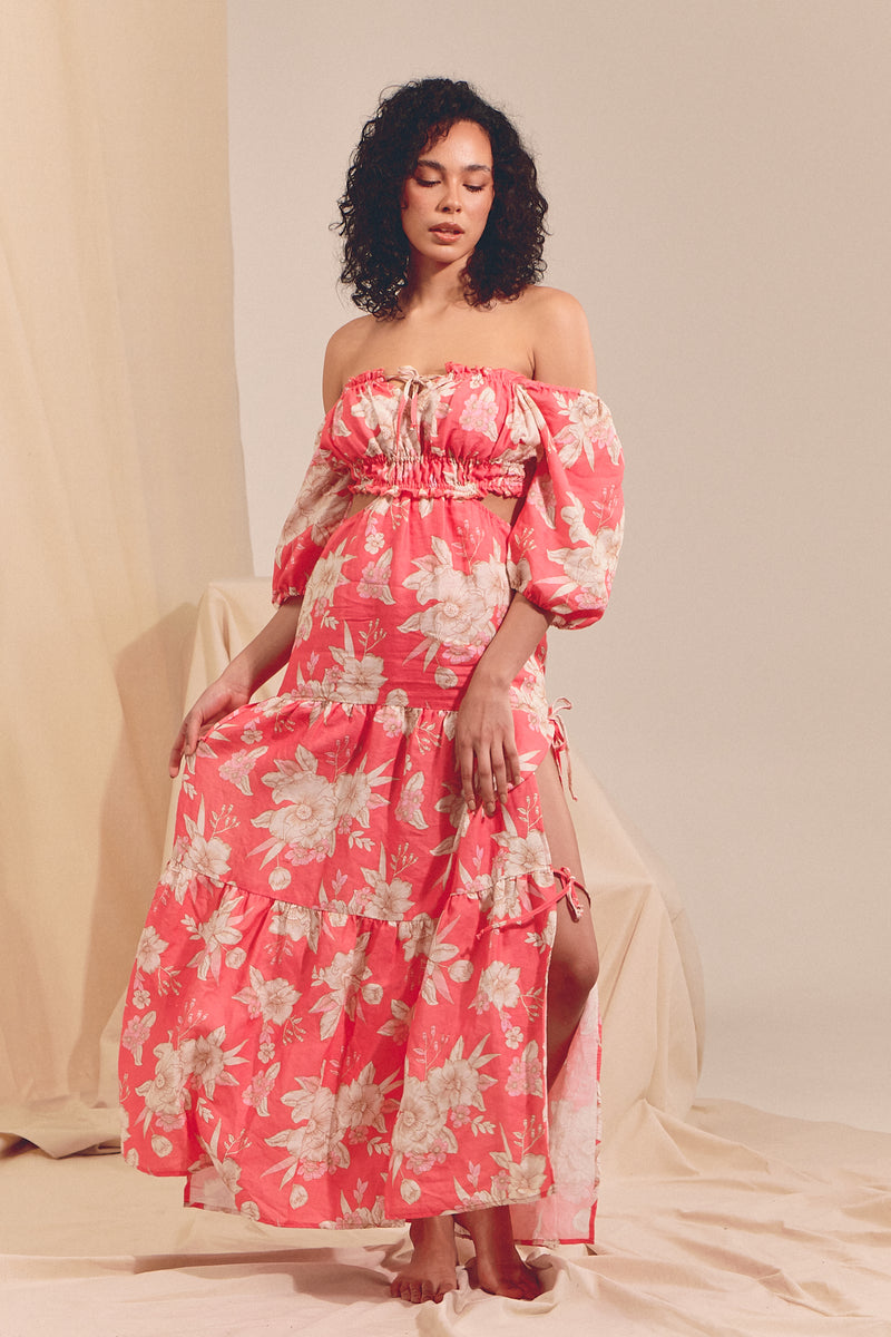 Eden Linen MAXI Dress - Hawaii Rose