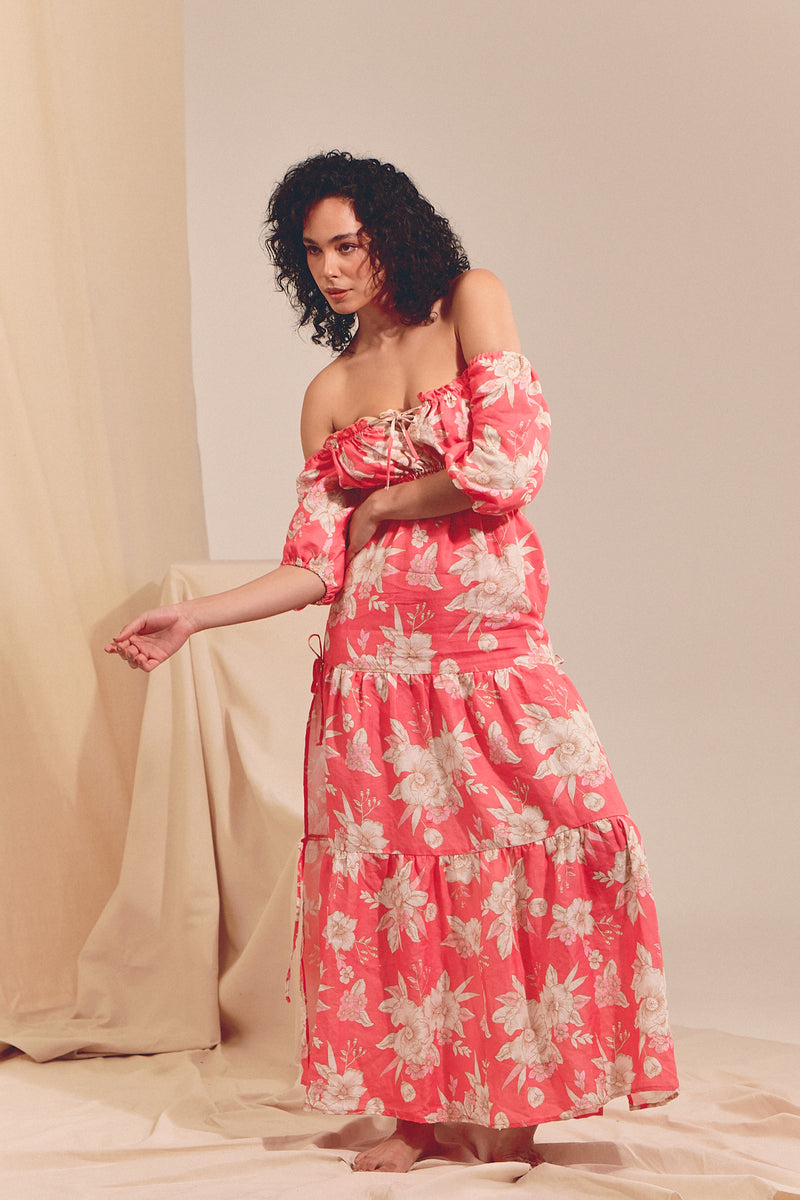 Eden Linen MAXI Dress - Hawaii Rose