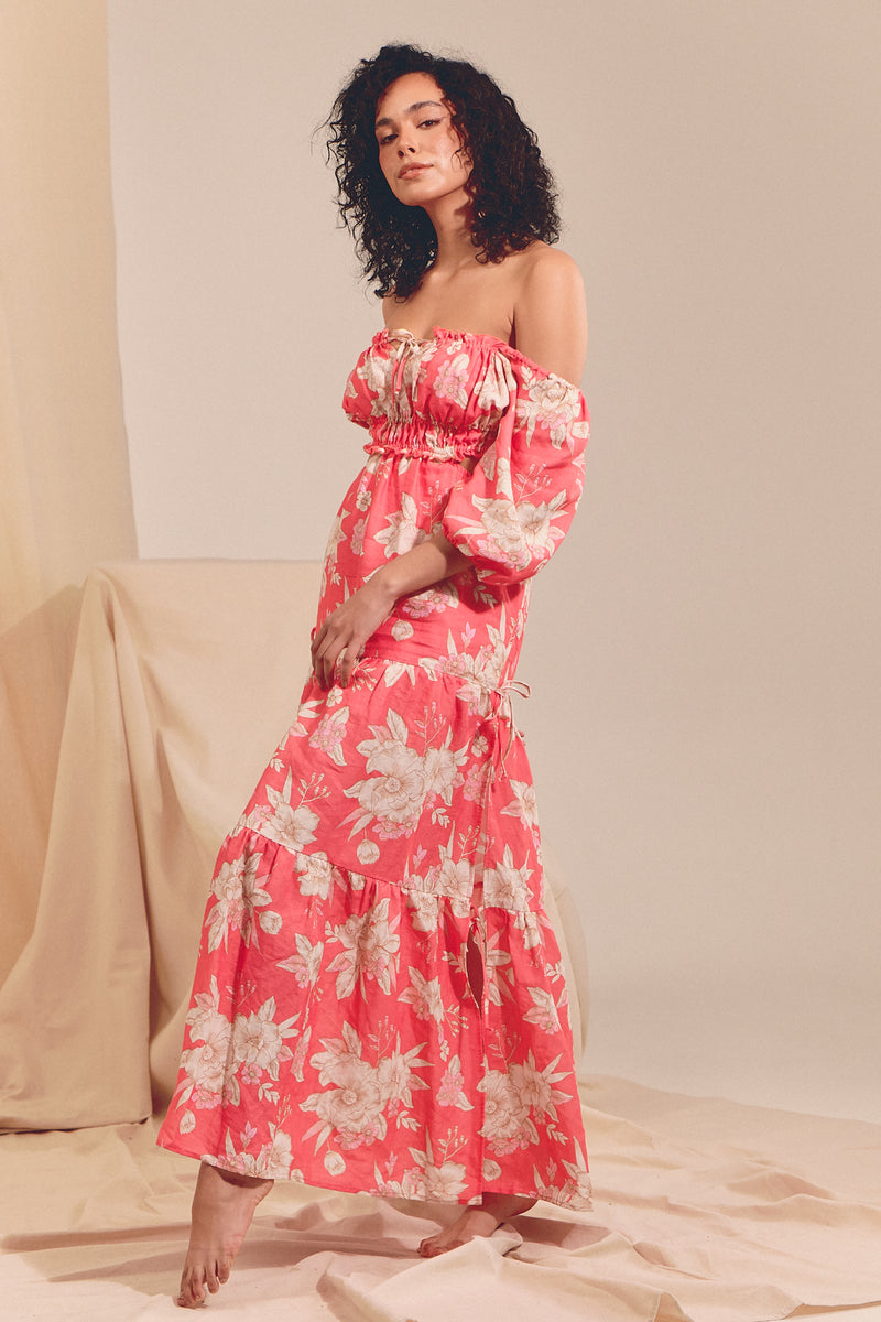 Eden Linen MAXI Dress - Hawaii Rose