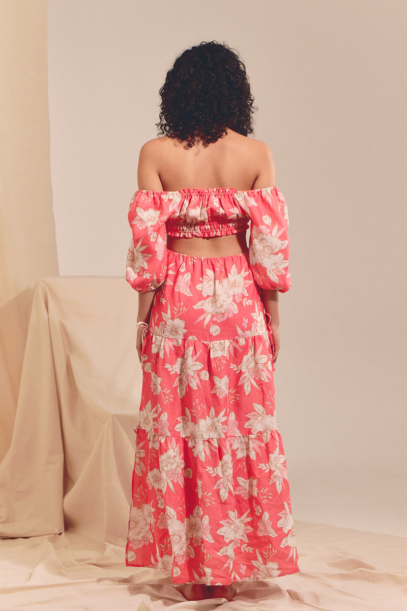 Eden Linen MAXI Dress - Hawaii Rose