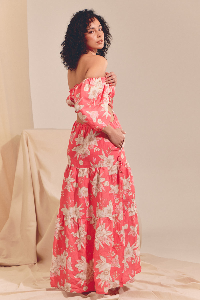 Eden Linen MAXI Dress - Hawaii Rose