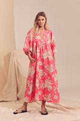 Boheme Linen Midi Dress - HAWAII ROSE