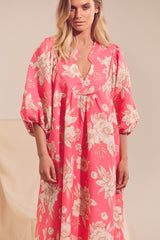 Boheme Linen Midi Dress - HAWAII ROSE