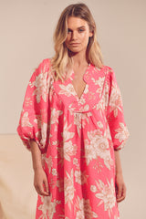 Boheme Linen Midi Dress - HAWAII ROSE