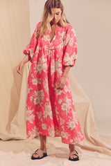 Boheme Linen Midi Dress - HAWAII ROSE
