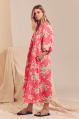 Boheme Linen Midi Dress - HAWAII ROSE