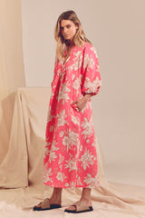 Boheme Linen Midi Dress - HAWAII ROSE