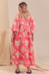 Boheme Linen Midi Dress - HAWAII ROSE