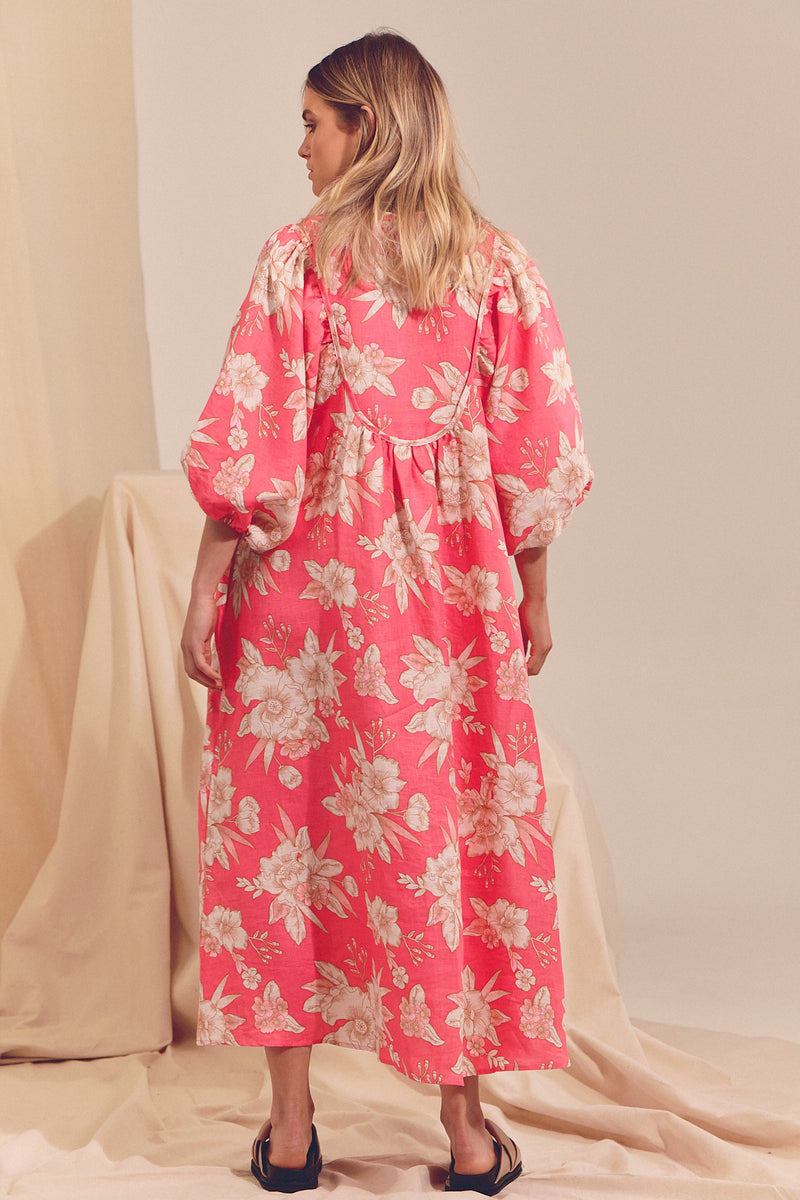 Boheme Linen Midi Dress - HAWAII ROSE