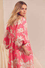 Boheme Linen Midi Dress - HAWAII ROSE