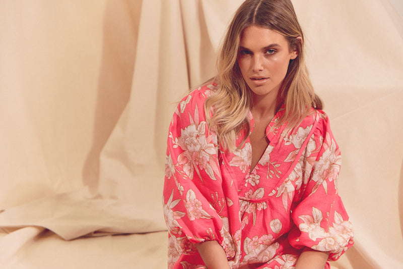 Boheme Linen Midi Dress - HAWAII ROSE
