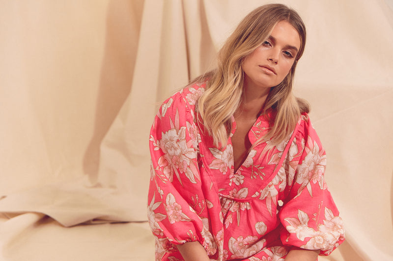 Boheme Linen Midi Dress - HAWAII ROSE