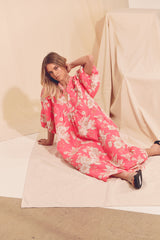 Boheme Linen Midi Dress - HAWAII ROSE