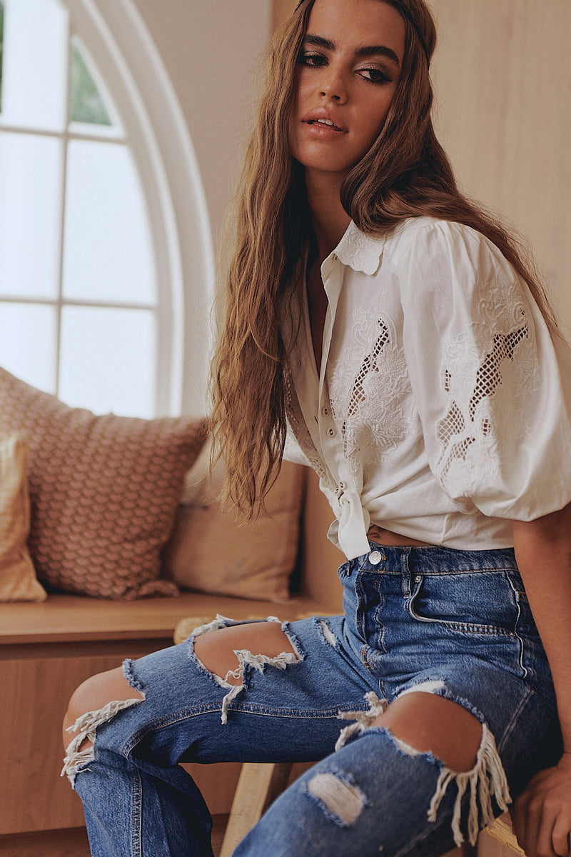 FLORA EMBROIDERY BLOUSE - Ivory ~ MOS the label