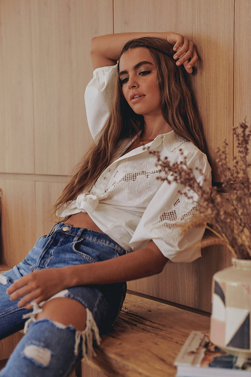 FLORA EMBROIDERY BLOUSE - Ivory ~ Ministry of Style