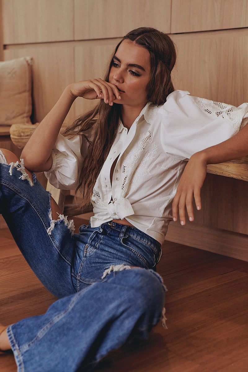FLORA EMBROIDERY BLOUSE - Ivory ~ MOS the label
