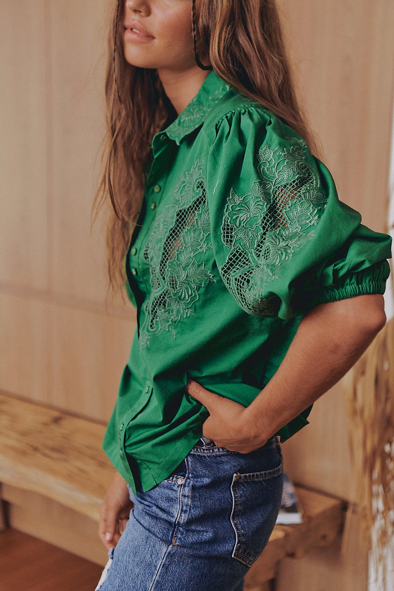 FLORA EMBROIDERY BLOUSE - Jade ~ MOS the label