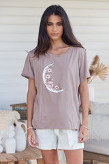 Vintage Tee - Crescent Moon  ~ Mocha