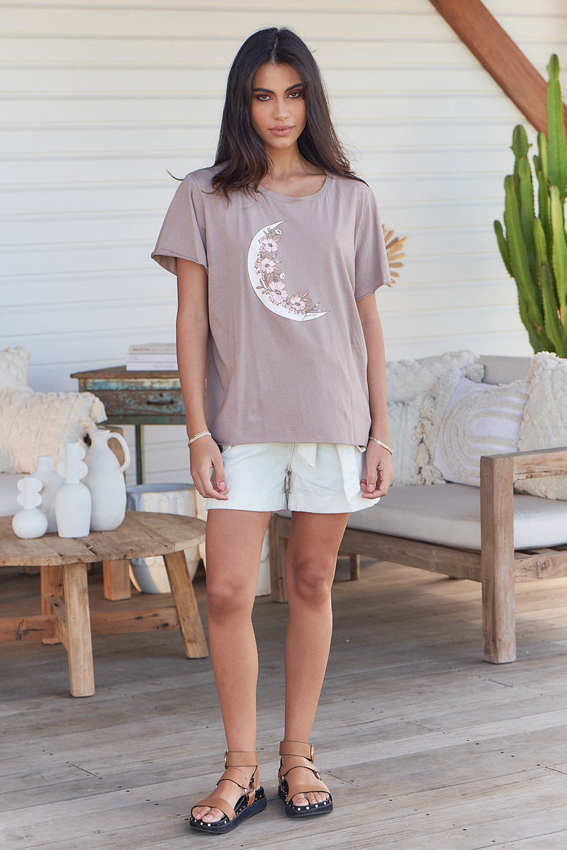 Vintage Tee - Crescent Moon  ~ Mocha