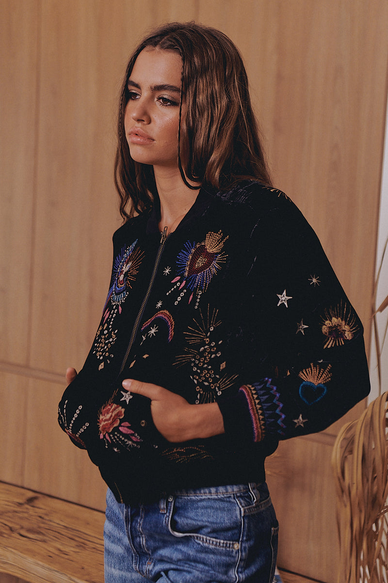 Victoria Velvet Bomber Jacket Johnny Was
