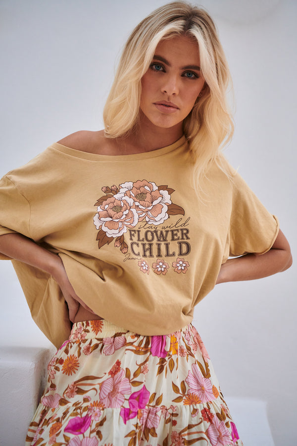 Vintage Tee - Wild Flower Child ~ Latte