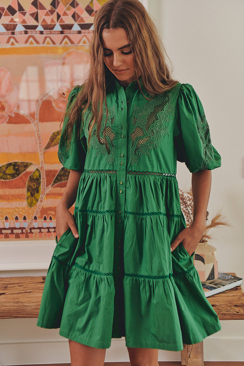 FLORA EMBROIDERY MINI DRESS- Jade ~ Ministry of Style