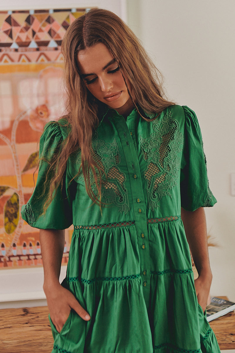 FLORA EMBROIDERY MINI DRESS- Jade ~ Ministry of Style