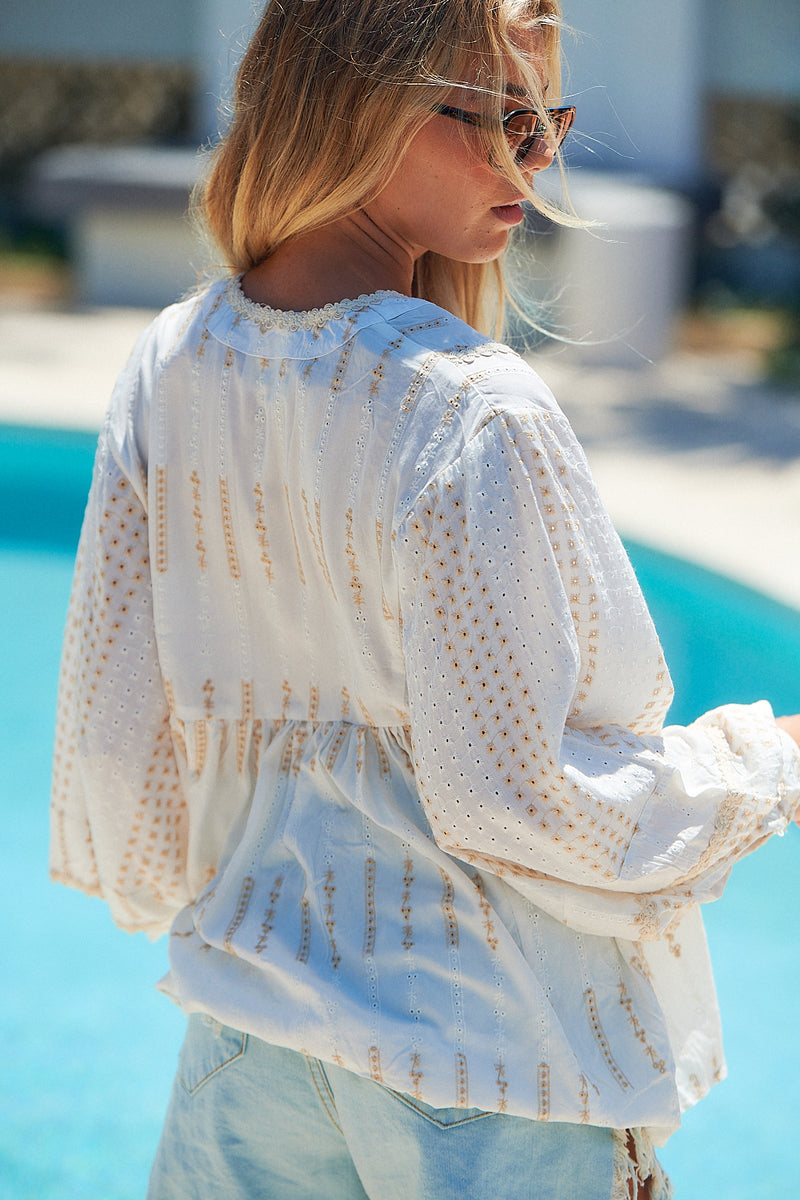 Sunday Top - White Embroidered