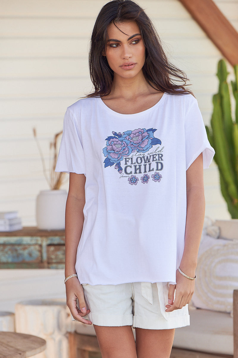 Vintage Tee - Wild Flower Child ~ White