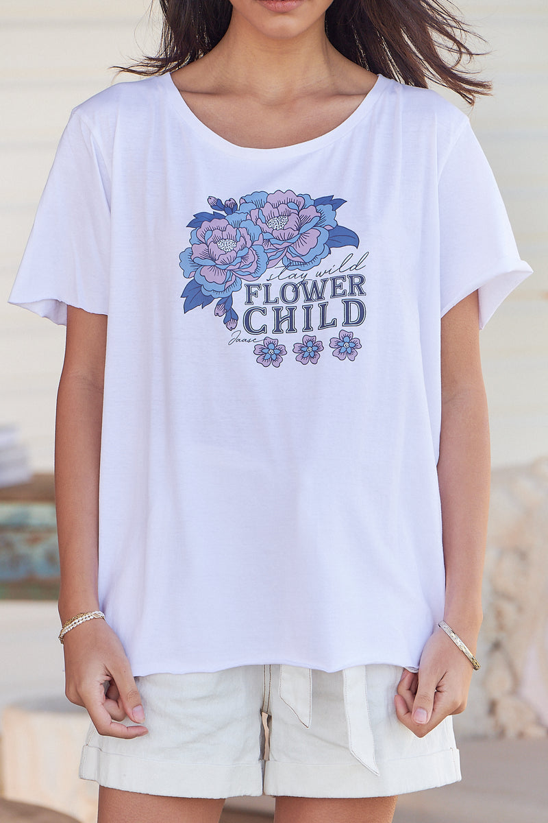 Vintage Tee - Wild Flower Child ~ White