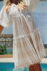 Palace Midi Dress - White Embroidered