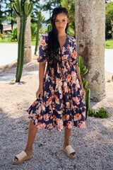 Eve Midi Dress - Winter Rose Navy