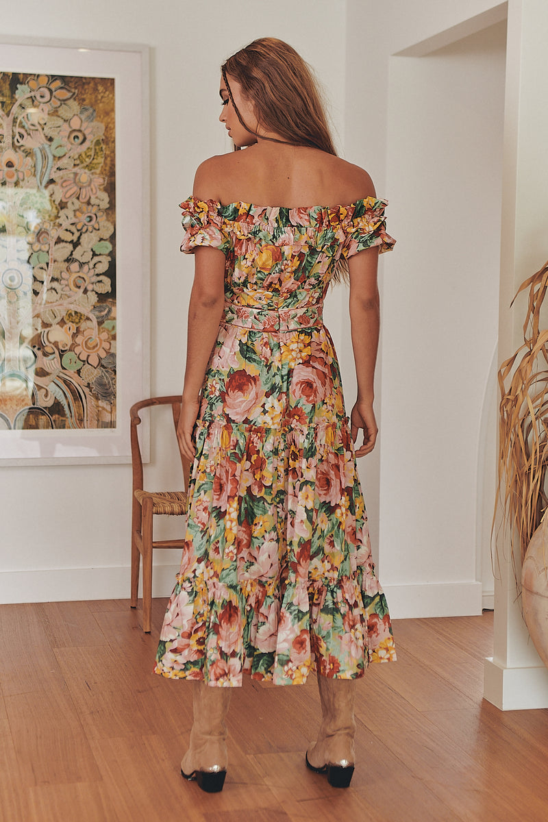 INTO THE GARDEN OFF THE SHOULDER MIDI DRESS ~ MOS the label