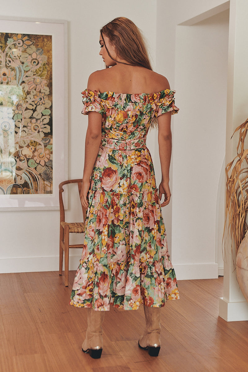 INTO THE GARDEN OFF THE SHOULDER MIDI DRESS ~ Ministry of Style