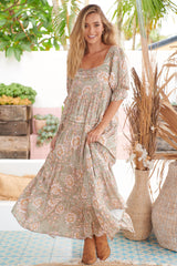 Gisele Maxi Dress - Olive print