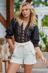 Louella Embroidered Top - Black ~ Free People