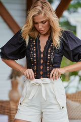 Louella Embroidered Top - Black ~ Free People