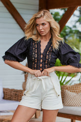 Louella Embroidered Top - Black ~ Free People