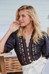 Louella Embroidered Top - Black ~ Free People