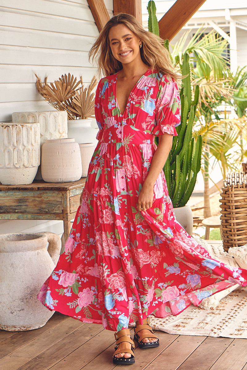 Annabel Maxi Dress - Cerise