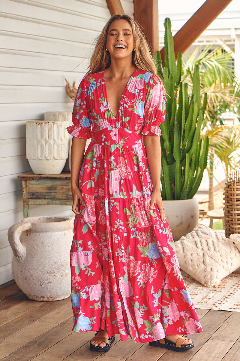 Annabel Maxi Dress - Cerise